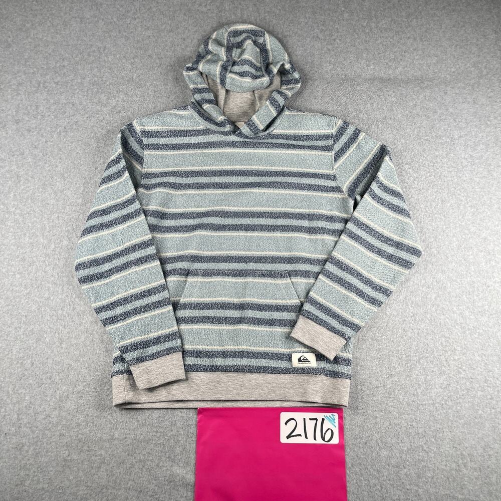 Quiksilver Hoodie Sweatshirt Youth Large Blue Gray Striped Long Sleeve Casual